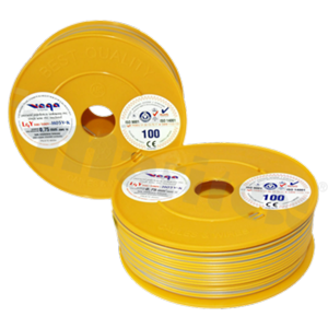 Single wire LGY/H05V-K; with copper multi-strand; yellow/grey; cross section 0.75mm2; AWG 18; 500V; -40+105 deg.C; 100m.