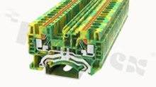 Złączka instalacyjna; 1-poziomowa; przelotowa; 2-zaciskowa na przewód  0.2-6.0mm2 (24-10AWG); ze stykiem sprężynowym; żółto-zielona; na szynę DIN; 800V/32A