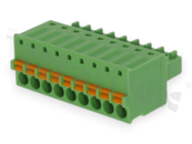 Pluggable terminal block; 3.50mm pitch; 9-ways; female; for wire 1.50mm2 (28-16AWG); wire insertion direction same as plug-in direction; p.bronze contacts; spring clamp; brass cage; UL 300/8A TUV 250/12A