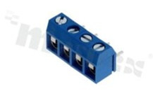 Listwa zaciskowa do PCB; w rastrze 5.00mm; 4-torowa; kątowa; na przewód 1.50mm2 (AWG 22-14); ze śrubami na wkrętak płaski; niebieska; UL 300V/15A, TUV 250V/17.5A