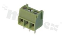Listwa zaciskowa do PCB; w rastrze 3.50mm; 3-torowa; pionowa; na przewód 1.0mm2; z ruchomą osłoną przewodu; ze śrubami na wkrętak płaski; klatka mosiężna; zielona; UL 130V/9A