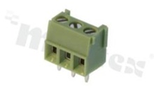 Listwa zaciskowa do PCB; w rastrze 3.50mm; 3-torowa; pionowa; na przewód 1.0mm2; z ruchomą osłoną przewodu; ze śrubami na wkrętak płaski; klatka mosiężna; zielona; UL 130V/9A