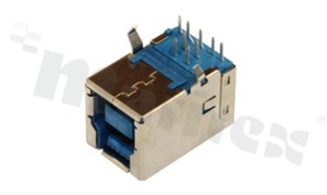 USB receptacle USB 1 x port type B; USB 3.0; R/A; blue insulator