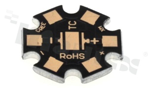 MCPCB, thermal conductivity 2W/(m*K), thickness: 2mm, number of layers - 1, black soldermask, legend color: gold, size: whistle 22mm, pad cover: gold; for XHP/XM LEDs, /24