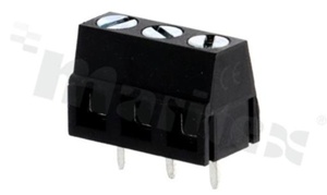 Listwa zaciskowa do PCB; w rastrze 5.00mm; 3-torowa; pionowa; na przewód 2.5mm2 (AWG 26-14); ze śrubami na wkrętak płaski; z ruchomą osłoną przewodu; klatka mosiężna; czarna; UL 300V/12A, 250V/15A