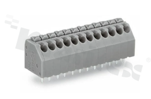 Listwa zaciskowa do PCB; w rastrze 3.50mm; 8-torowa; skośne wejście przewodu; na przewód 0.20-1.50mm2 (24-16 AWG); ze stykiem sprężynowym; szara; UL: 300V/5A