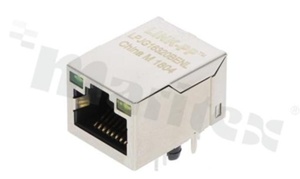 Gniazdo Giga-Bit Ethernet 1000; montaż THT; poziome; LED Y + G; zatrzask górny; styki złocone Au 6u"