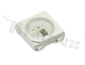 Dioda LED PLCC4; SMD 5050; z wbudowanym sterownikiem cyfrowym; RGB Full Color; Red: 360-400mcd; Green: 550-600mcd; Blue: 140-150mcd; 50mA; 5V; soczewka water clear; 120 stopni; 5mm x 5mm x 1.6mm /1000 szt.