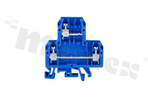 Złączka szynowa;2-poziomowa;4 zaciskowa na przewód 0,5-4mm2; zacisk śrubowy; niebieska; na szyne DIN; 690V/32A