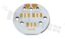 MCPCB, thermal conductivity 1.5W/(m*K), thickness: 2mm, number of layers - 1, white soldermask, legend color: gold, size: diameter 31mm, pad cover: gold; for MX LEDs, /20