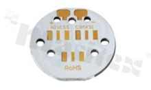Podłoże MCPCB, przewodność cieplna 1.5W/(m*K), grubość: 2mm, Ilość warstw - 1, biała soldermaska, kolor legendy: złota, rozmiar: średnica 31mm, pokrycie padów: złoto; do diod MX, /20