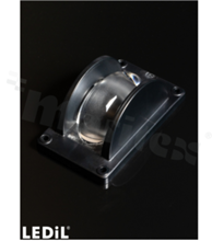 Lens for LED high power; angle: oval 122x6 degrees FWHM; Number of LEDs: 1; Dimensions: 75x45mm; Height: 31.25mm; meterial: sylicone+PC-ABS; Fastening: screw