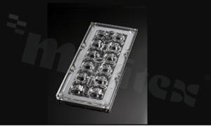 Lens for LED high power; mid power; angle: asymmetric; Number of LEDs: 12; Dimensions: 173x71mm; Height: 8.9mm; meterial: PMMA; silicone; Fastening: screw