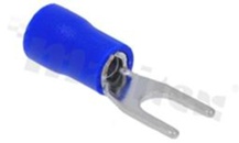 Konektor widełkowy; krótki; otwór O4.3mm; na kabel 1.5-2.5mm2; Imax = 27A; izolacja niebieska