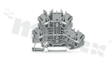 Installation terminal block; 2-level; through; 4-terminal for wire 0.25-4.0mm2 (22-12AWG); spring-loaded; grey; for DIN rail; 300V/20A