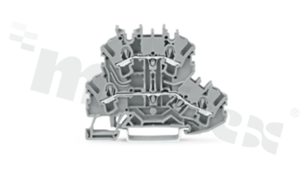 Złączka instalacyjna; 2-poziomowa; przelotowa; 4-zaciskowa na przewód 0.25-4.0mm2 (22-12AWG); ze stykiem sprężynowym; szara; na szynę DIN; 300V/20A