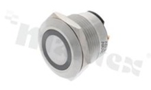 Push button switch; monostable; 19mm; solder terminals; stainless steel; ring red illumination; IP67.