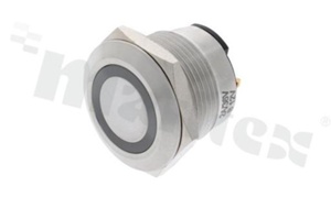 Push button switch; monostable; 19mm; solder terminals; stainless steel; ring red illumination; IP67.