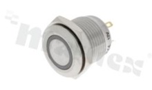 Push button switch; monostable; 16mm; solder terminals; stainless steel; ring green illumination; IP65.