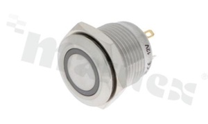 Push button switch; monostable; 16mm; solder terminals; stainless steel; ring green illumination; IP65.