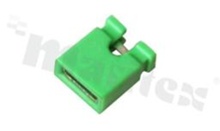 Zworka krótka; wysokośc 6.0mm; w rastrze 2.54mm; typu "open"; zielona