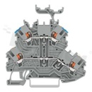 Złączka instalacyjna; 2-poziomowa; przelotowa; przyciski; 4-zaciskowa na przewód 0.14-1.5mm2 (24-16AWG); ze stykiem sprężynowym; czerwona; na szynę DIN; 300V/10A