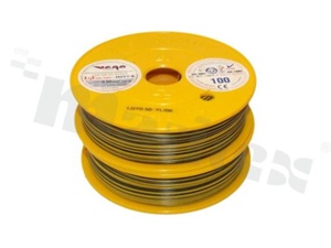 Single wire LGY/H05V-K; with copper multi-strand; yellow/black; cross section 0.50mm2; AWG 20; 500V; -40+105 deg.C; 100m.
