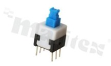 Przełącznik przyciskowy; 2-pozycyjny; 5,0x5,0mm; konektory; przycisk niebieski; 1A/30V.