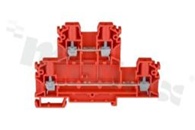 Installation terminal block; 2-level; 4-contacts; for wire 0,5-4mm2; screw terminal; red; Din rail; 1000v/32A