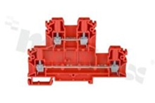 Installation terminal block; 2-level; 4-contacts; for wire 0,5-4mm2; screw terminal; red; Din rail; 1000v/32A