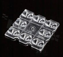 Lens for LED high power; angle: asymmetric; Number of LEDs: 8; Dimensions: 50x50mm; Height: 4.8mm; meterial: PMMA; Fastening: screw