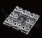 Soczewka do diod LED high power; kąt rozsyłu: asymetryczny ; ilość diod: 8; rozmiar: 50x50mm; wysokość: 4.8mm; rodzaj materiału: PMMA; sposób mocowania: śruby