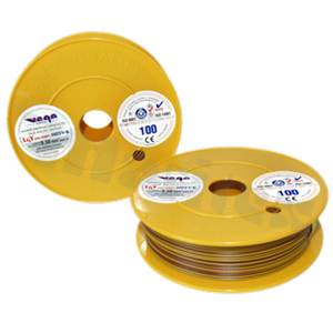 Single wire LGY/H05V-K; with copper multi-strand; brown/yellow; cross section 0.50mm2; AWG 20; 500V; -40+105 deg.C; 100m.