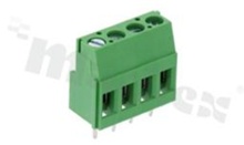 Listwa zaciskowa do PCB; w rastrze 5.00mm; 4-torowa; pionowa; na przewód 2.5mm2 (AWG 28-12); ze śrubami na wkrętak płaski; z ruchomą osłoną przewodu; klatka mosiężna; zielona; UL 300V/15A,