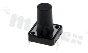 Przełącznik Tact Switch; THT; wymiary korpusu: 12.0x12.0; h=15.0mm; pionowy; o sile nacisku 260gf; przycisk okrągły