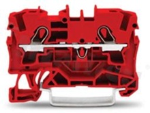 Installation terminal block; 1-level; through; 2-contacts; for wire 0.5-6.0mm2 (20-10AWG); spring-loaded; red; for DIN rail; 600V/30A