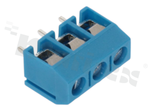 Listwa zaciskowa do PCB; w rastrze 5.00mm; 2-torowa; pionowa; na przewód 2.5mm2; ze śrubami na wkrętak płaski; klatka mosiężna; niebieska UL 250V/16A
