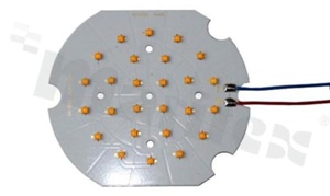 Moduł LED CREE XP-E High Efficiency; 26 x 93.9lm/350mA; aluminium 5052; średnica 108mm; biały ciepły-barwa 8A2 (ok. 2800-2900K); długość przewodów-250mm; RoHS