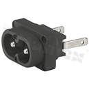 AC power inlet IEC 60320 C8, 70°C, contact pins turned from solid material, protection class II; mounting: insert type; short solder terminals L=4.8mm, horizontal; black; IP20; 2.5A, 250VAC