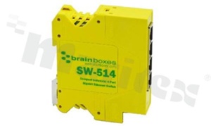 Industrial Unmanaged Gigabit Ethernet Switch; 4x 10/100/1000 Mb/s; operating temperature -40+80C; supply 5-30VDC; DIN Rail Mountable