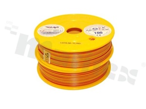 Przewód pojedynczy LGY/H05V-K; z wielodrutową miedzianą żyłą; żółty/czerwony; przekrój 0.50mm2; AWG 20; 500V; -40+105 st.C; 100m.