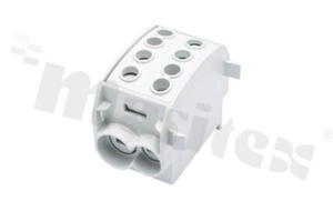 Złączka na szyne DIN; blok rozdzielczy odgałęźny;szary; jednobiegunowy; 70mm2; Al/Cu;1000V AC/DC ;300A