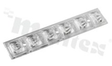 Lens for LED high power; angle: asymmetric; Number of LEDs: 6; Dimensions: 120x25mm; Height: 5.6mm; meterial: PMMA; Fastening: glue; pin; screw