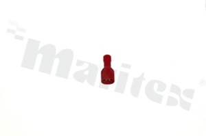 Flat terminal; 6.35mm; 0.8mm; female; 0.5-1.5mm2; crimped; for cable; insulated; tinned; brass; red; Imax 10A; L=21.5mm