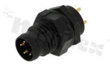 Gniazdo M8; 4-stykowe; męskie; plastikowe; 3A; proste; na panel; z nakrętką od przodu; pcb; IP67