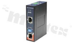 Przemysłowy extender Ethernet; 1 port 10/100Base-T(X) RJ45 do RJ45; dystans do 300m; autodetekcja transmisji 2/4/8-przewodowej; temp. pracy: -40+75 st.C; zasilanie redundantne 12...48VDC; montaż na szynie DIN