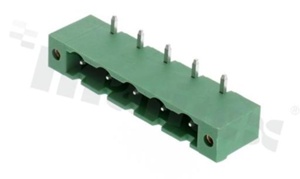 Listwa zaciskowa rozłączalna; w rastrze 7.62mm; 5-torowa; męska; kątowa; z zaczepem śrubowym; UL 300V/15A, TUV 400V/20A