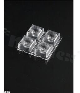 Lens for LED high power; angle: Oval 16 x 55 degrees FWHM; Number of LEDs: 4; Dimensions: 50x50mm; Height: 10mm; meterial: PMMA; Fastening: screw