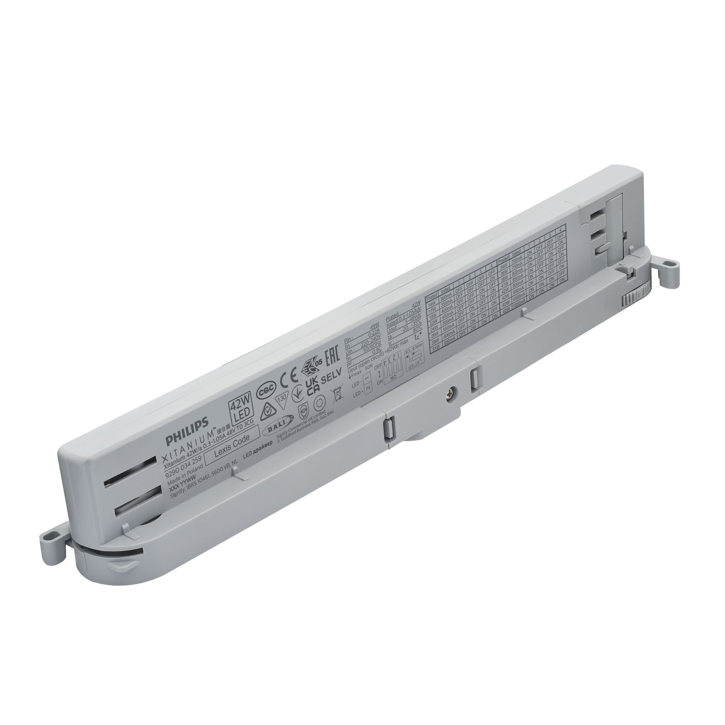 Zasilacz impulsowy; LED; DALI; 42W; 5-48V; 0.3-1.05A; 220-240VAC; IP20