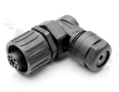 Wtyk ECOMATE seria C016, 4-stykowy (3+PE), żeński, kątowy, 16A, 400V, kabel: 0.75-2.5mm2( AWG18-14), styki srebrzone, skręcane, kolor: czarny, IP67